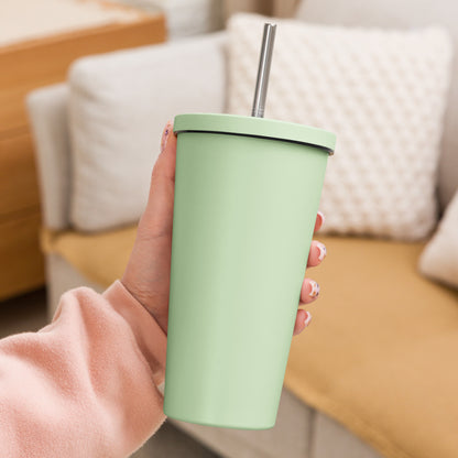 Hawk Tuah™Insulated tumbler with a straw