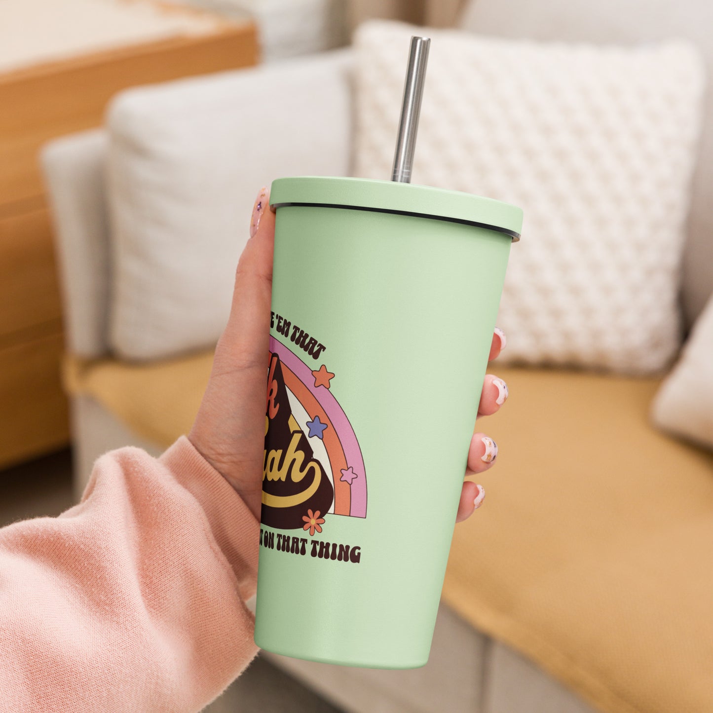 Hawk Tuah™Insulated tumbler with a straw