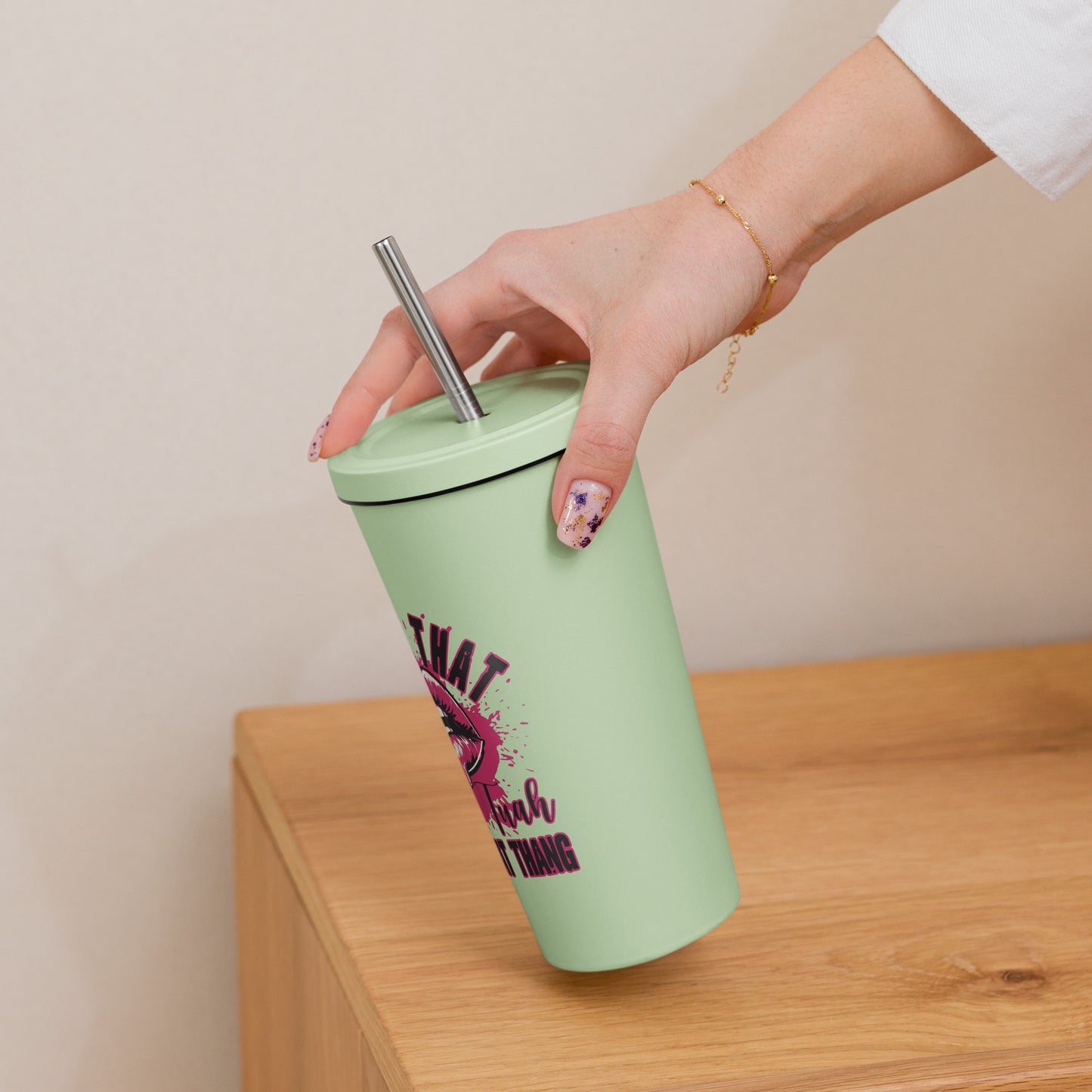 Hawk Tuah™ Insulated tumbler with a straw