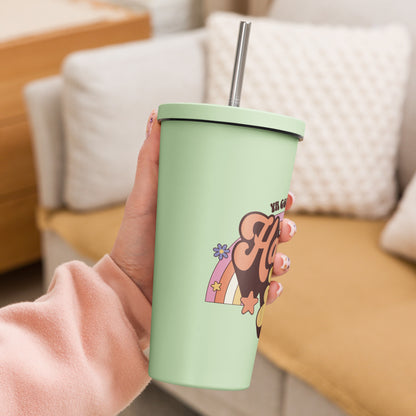 Hawk Tuah™Insulated tumbler with a straw