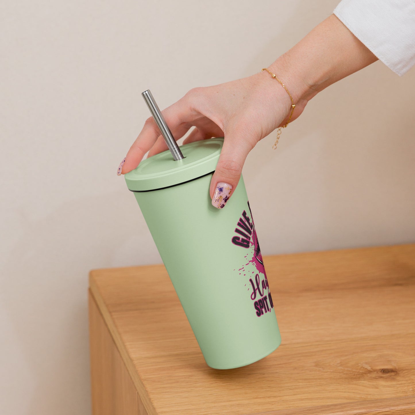 Hawk Tuah™ Insulated tumbler with a straw