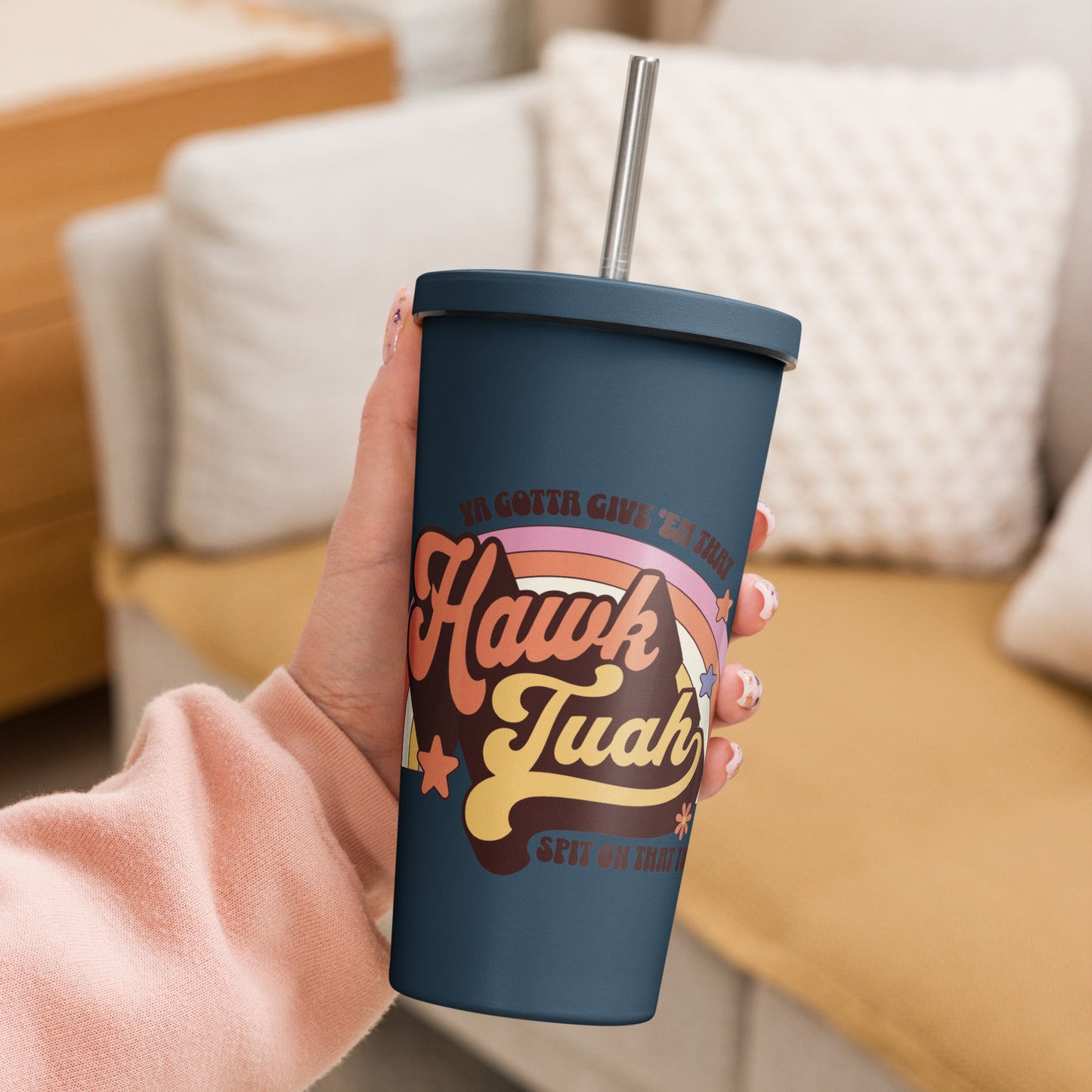 Hawk Tuah™Insulated tumbler with a straw