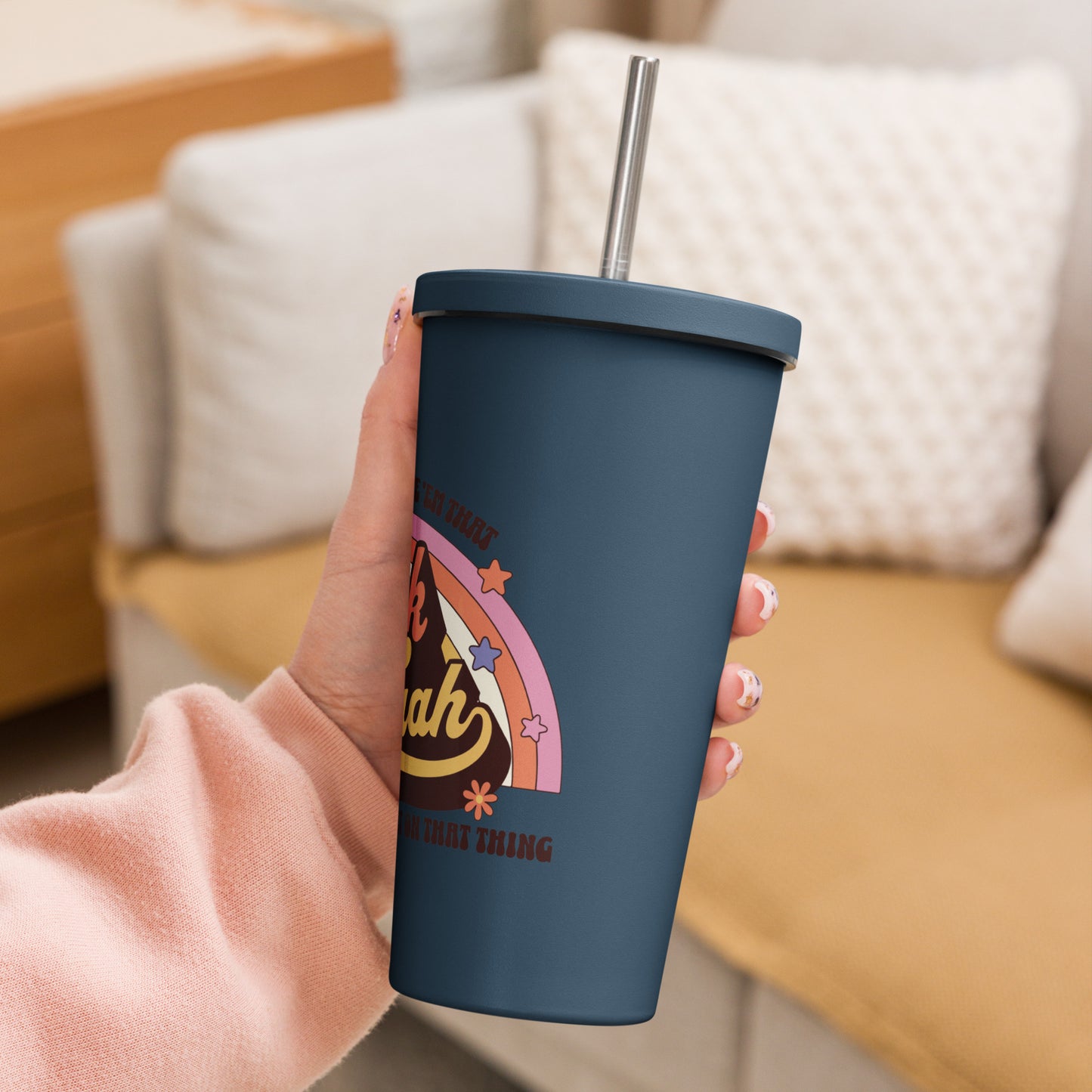 Hawk Tuah™Insulated tumbler with a straw