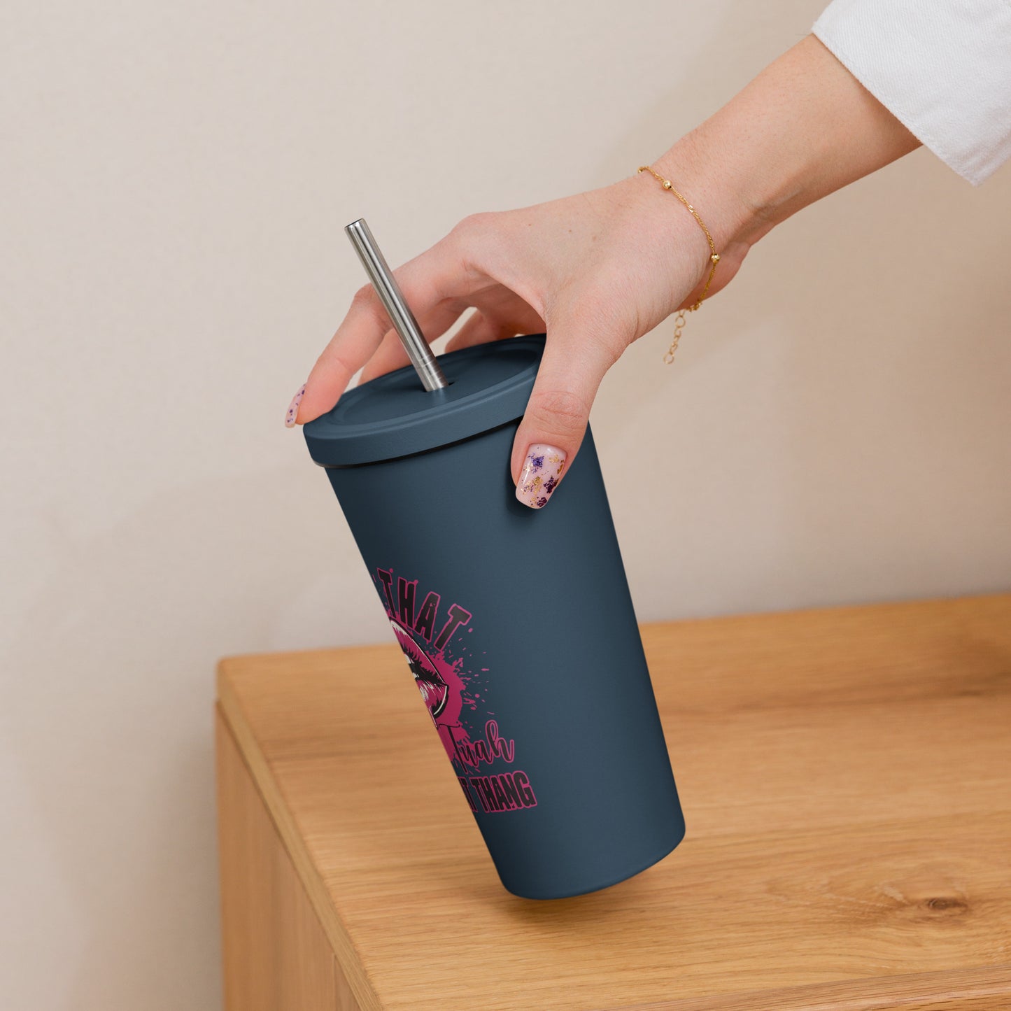 Hawk Tuah™ Insulated tumbler with a straw