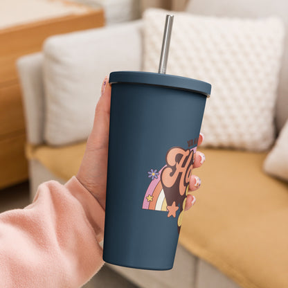 Hawk Tuah™Insulated tumbler with a straw