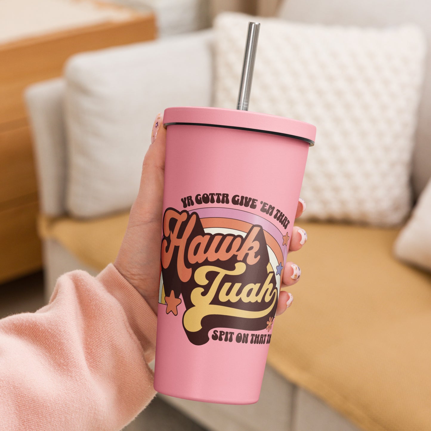 Hawk Tuah™Insulated tumbler with a straw