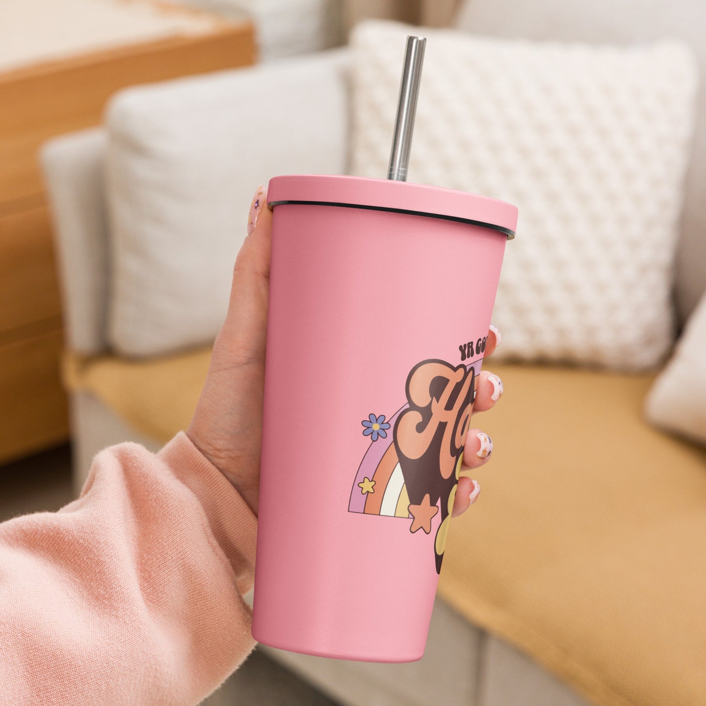 Hawk Tuah™Insulated tumbler with a straw