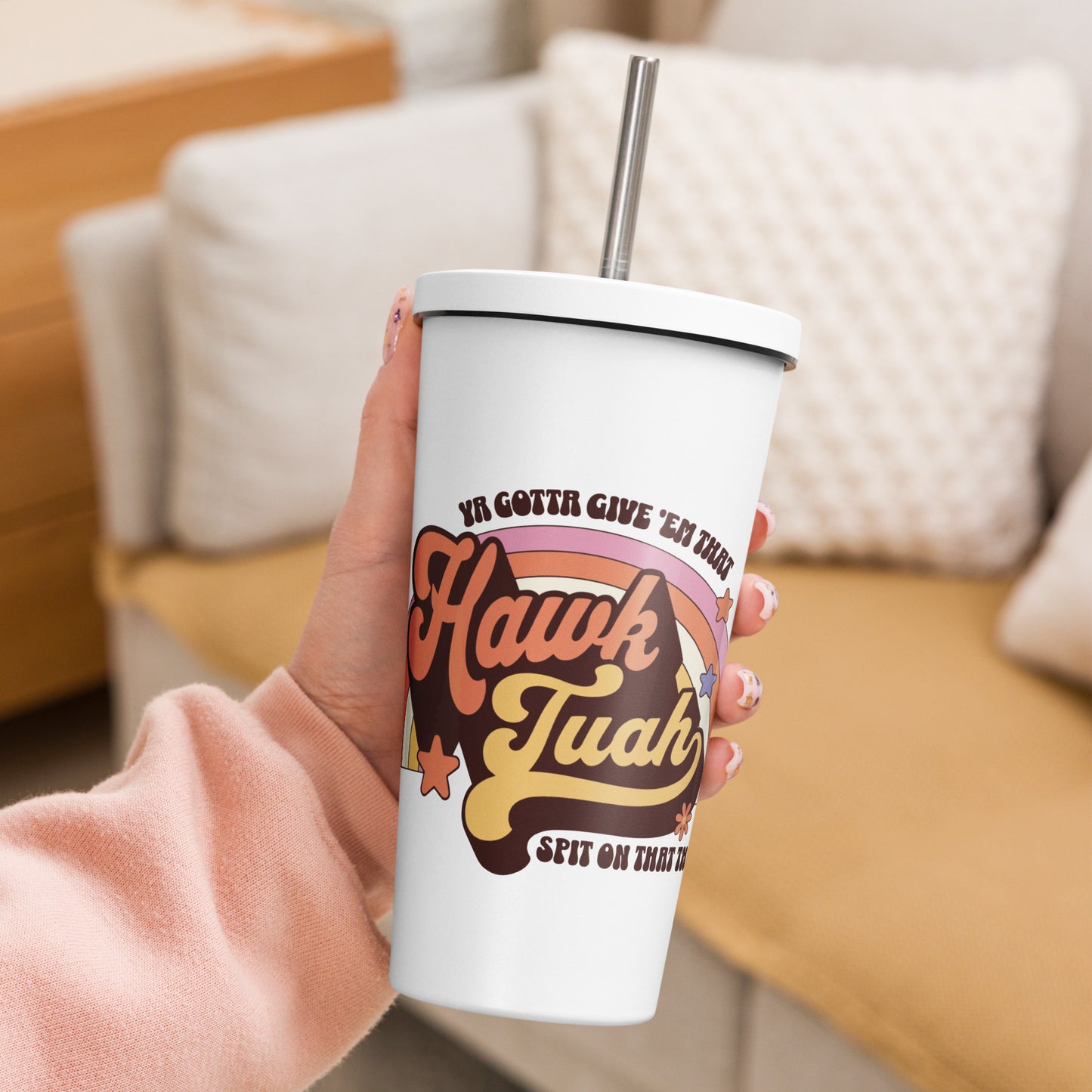 Hawk Tuah™Insulated tumbler with a straw