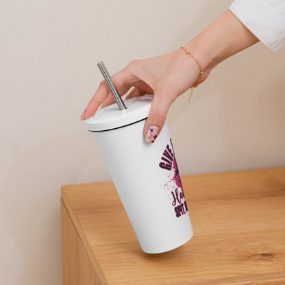 Hawk Tuah™ Insulated tumbler with a straw